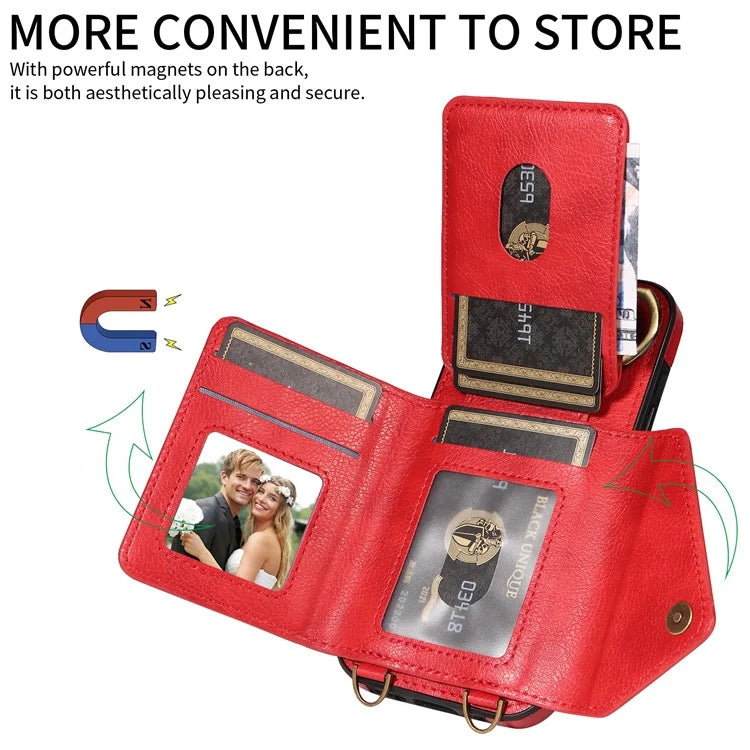 002 For Samsung Galaxy S23 Case Card Holder Leather + TPU Phone Cover with Long Shoulder Strap