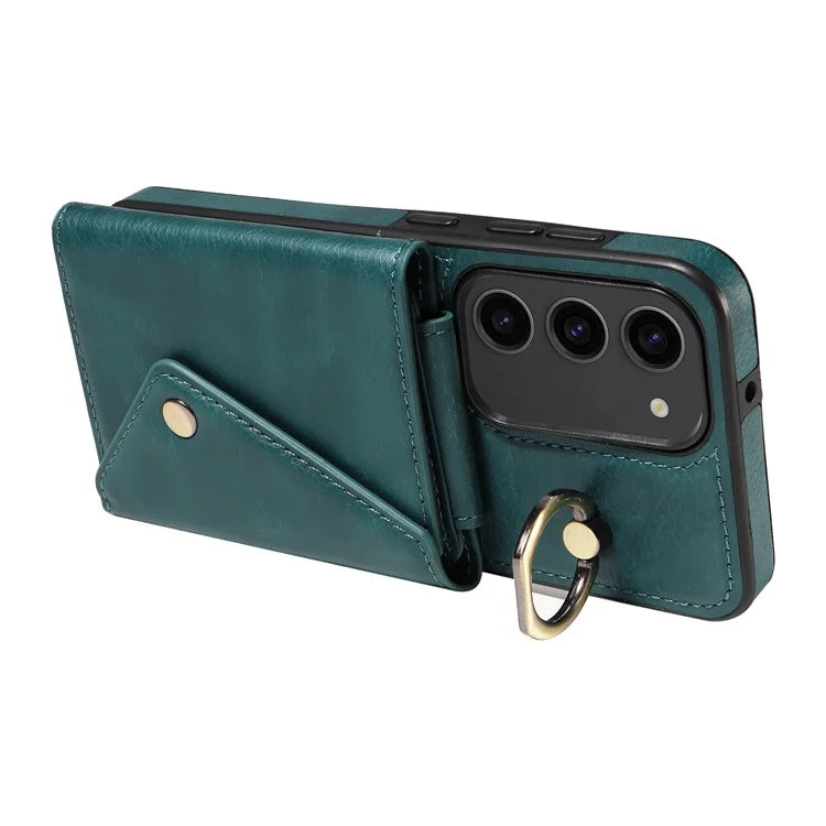 002 For Samsung Galaxy S23 Case Card Holder Leather + TPU Phone Cover with Long Shoulder Strap