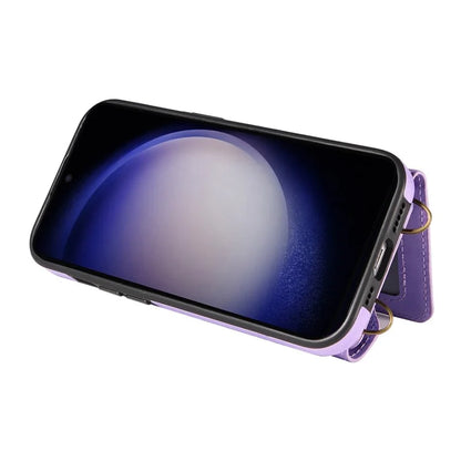 002 For Samsung Galaxy S23 Case Card Holder Leather + TPU Phone Cover with Long Shoulder Strap