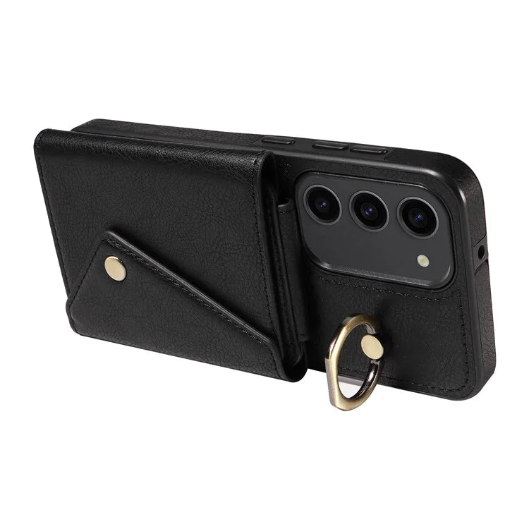 002 For Samsung Galaxy S23 Case Card Holder Leather + TPU Phone Cover with Long Shoulder Strap