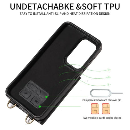 002 For Samsung Galaxy S23 Case Card Holder Leather + TPU Phone Cover with Long Shoulder Strap