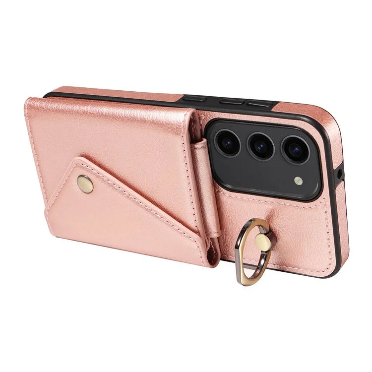 002 For Samsung Galaxy S23 Case Card Holder Leather + TPU Phone Cover with Long Shoulder Strap