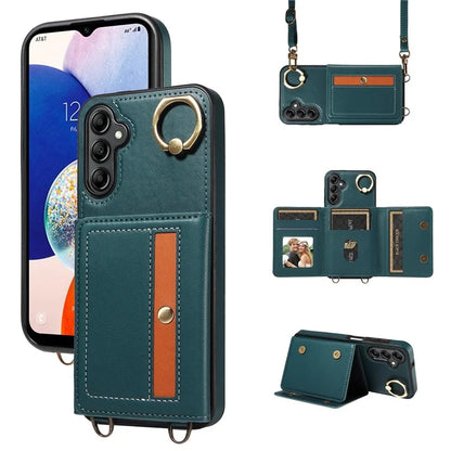 007 For Samsung Galaxy A14 4G / 5G Crossbody Case Card Holder Leather Splicing Phone Cover