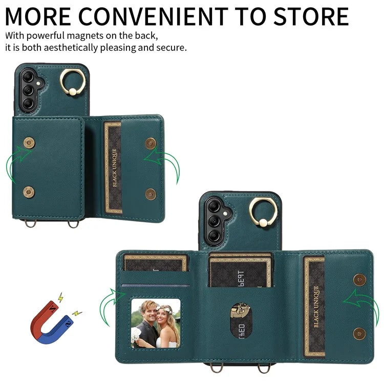 007 For Samsung Galaxy A14 4G / 5G Crossbody Case Card Holder Leather Splicing Phone Cover