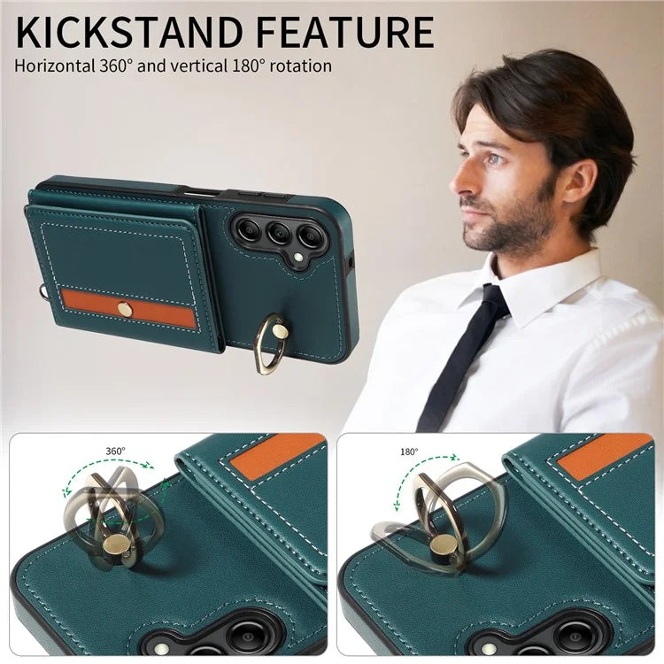 007 For Samsung Galaxy A14 4G / 5G Crossbody Case Card Holder Leather Splicing Phone Cover