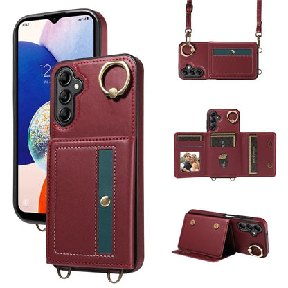 007 For Samsung Galaxy A14 4G / 5G Crossbody Case Card Holder Leather Splicing Phone Cover