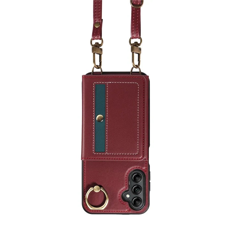 007 For Samsung Galaxy A14 4G / 5G Crossbody Case Card Holder Leather Splicing Phone Cover