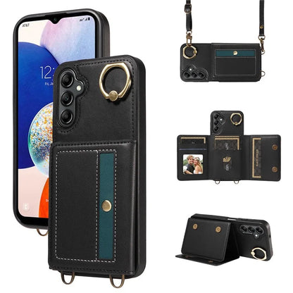 007 For Samsung Galaxy A14 4G / 5G Crossbody Case Card Holder Leather Splicing Phone Cover