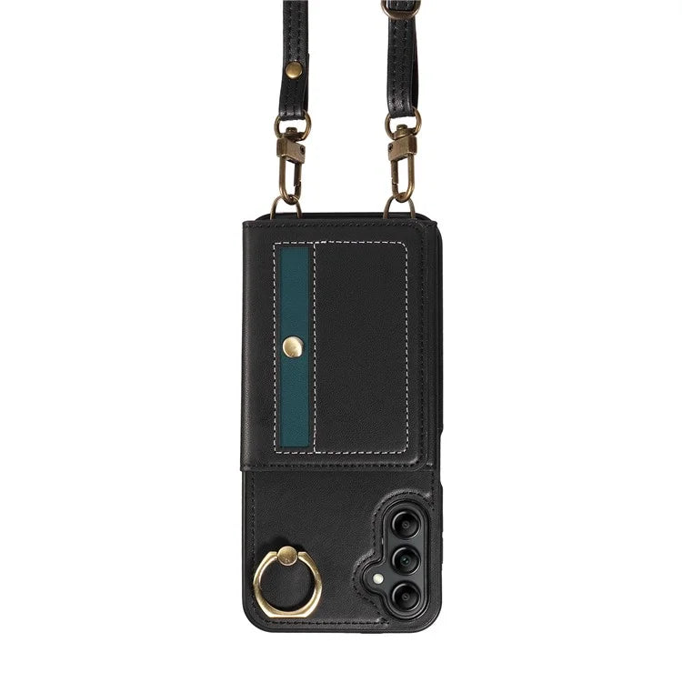 007 For Samsung Galaxy A14 4G / 5G Crossbody Case Card Holder Leather Splicing Phone Cover