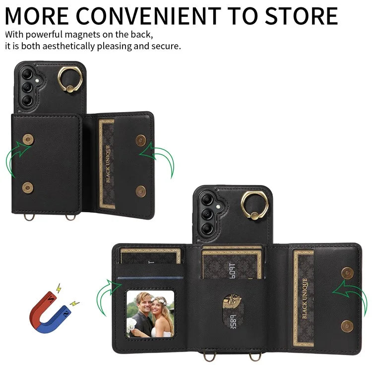 007 For Samsung Galaxy A14 4G / 5G Crossbody Case Card Holder Leather Splicing Phone Cover
