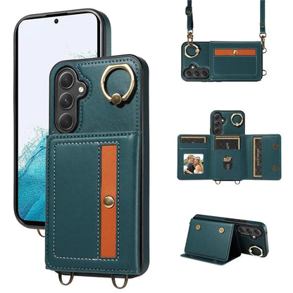 007 For Samsung Galaxy A54 5G Case Leather + TPU Splicing Phone Cover with Crossbody Shoulder Strap