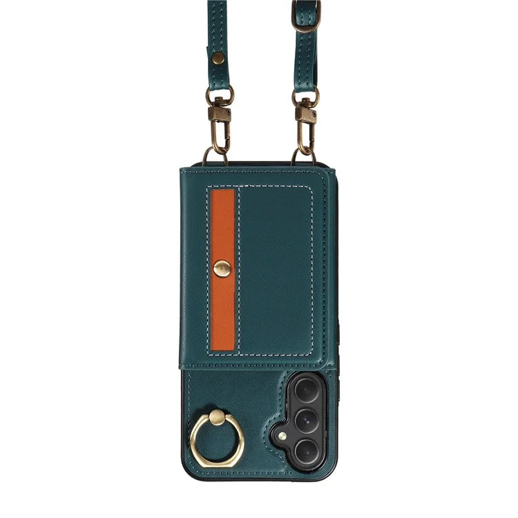 007 For Samsung Galaxy A54 5G Case Leather + TPU Splicing Phone Cover with Crossbody Shoulder Strap
