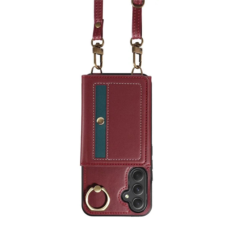 007 For Samsung Galaxy A54 5G Case Leather + TPU Splicing Phone Cover with Crossbody Shoulder Strap