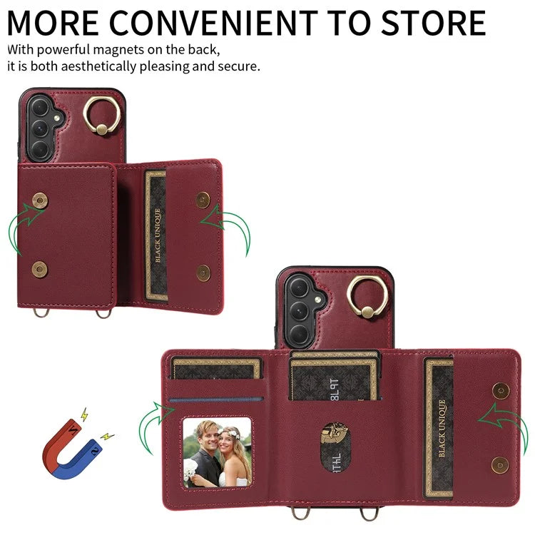 007 For Samsung Galaxy A54 5G Case Leather + TPU Splicing Phone Cover with Crossbody Shoulder Strap