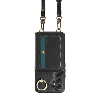 007 For Samsung Galaxy A54 5G Case Leather + TPU Splicing Phone Cover with Crossbody Shoulder Strap