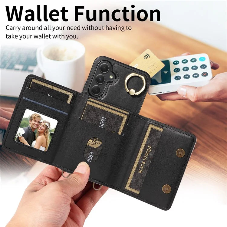 007 For Samsung Galaxy A54 5G Case Leather + TPU Splicing Phone Cover with Crossbody Shoulder Strap