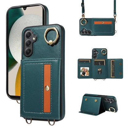 007 For Samsung Galaxy A34 5G Case Calf Texture Leather Phone Back Cover with Lanyard Ring Holder