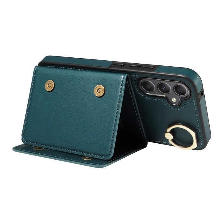 007 For Samsung Galaxy A34 5G Case Calf Texture Leather Phone Back Cover with Lanyard Ring Holder