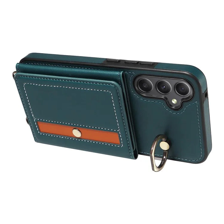 007 For Samsung Galaxy A34 5G Case Calf Texture Leather Phone Back Cover with Lanyard Ring Holder