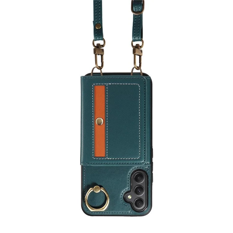 007 For Samsung Galaxy A34 5G Case Calf Texture Leather Phone Back Cover with Lanyard Ring Holder