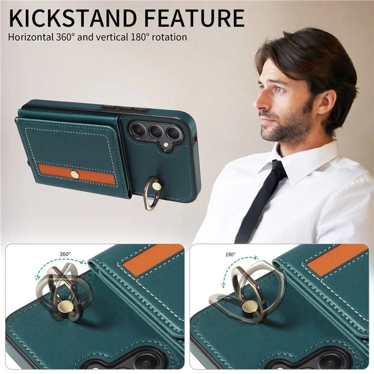 007 For Samsung Galaxy A34 5G Case Calf Texture Leather Phone Back Cover with Lanyard Ring Holder