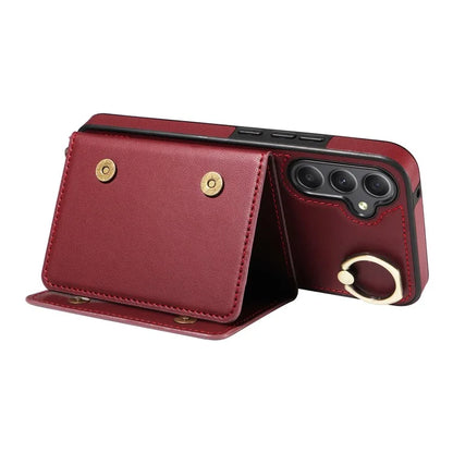 007 For Samsung Galaxy A34 5G Case Calf Texture Leather Phone Back Cover with Lanyard Ring Holder