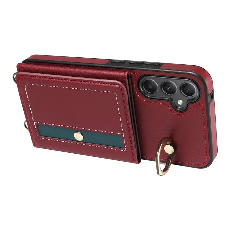 007 For Samsung Galaxy A34 5G Case Calf Texture Leather Phone Back Cover with Lanyard Ring Holder