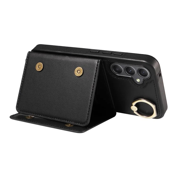007 For Samsung Galaxy A34 5G Case Calf Texture Leather Phone Back Cover with Lanyard Ring Holder