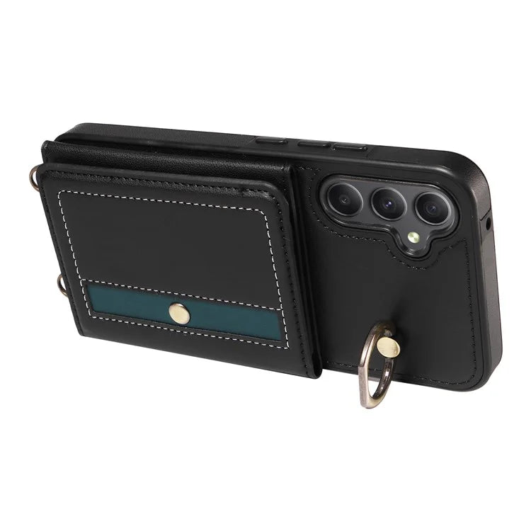 007 For Samsung Galaxy A34 5G Case Calf Texture Leather Phone Back Cover with Lanyard Ring Holder