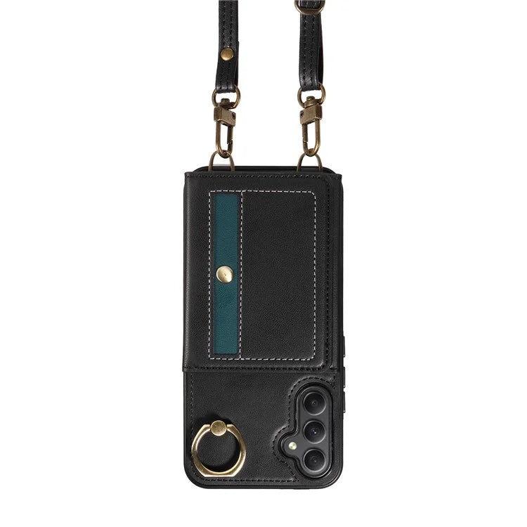 007 For Samsung Galaxy A34 5G Case Calf Texture Leather Phone Back Cover with Lanyard Ring Holder