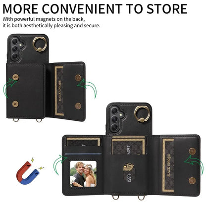 007 For Samsung Galaxy A34 5G Case Calf Texture Leather Phone Back Cover with Lanyard Ring Holder