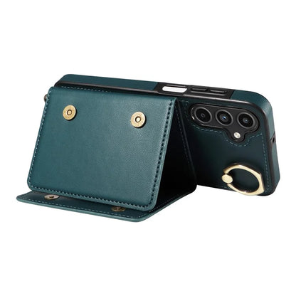 007 For Samsung Galaxy A15 5G Case with Crossbody Rope Leather Phone Back Cover Ring Kickstand
