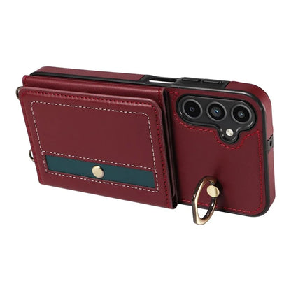 007 For Samsung Galaxy A15 5G Case with Crossbody Rope Leather Phone Back Cover Ring Kickstand