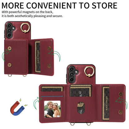 007 For Samsung Galaxy A15 5G Case with Crossbody Rope Leather Phone Back Cover Ring Kickstand