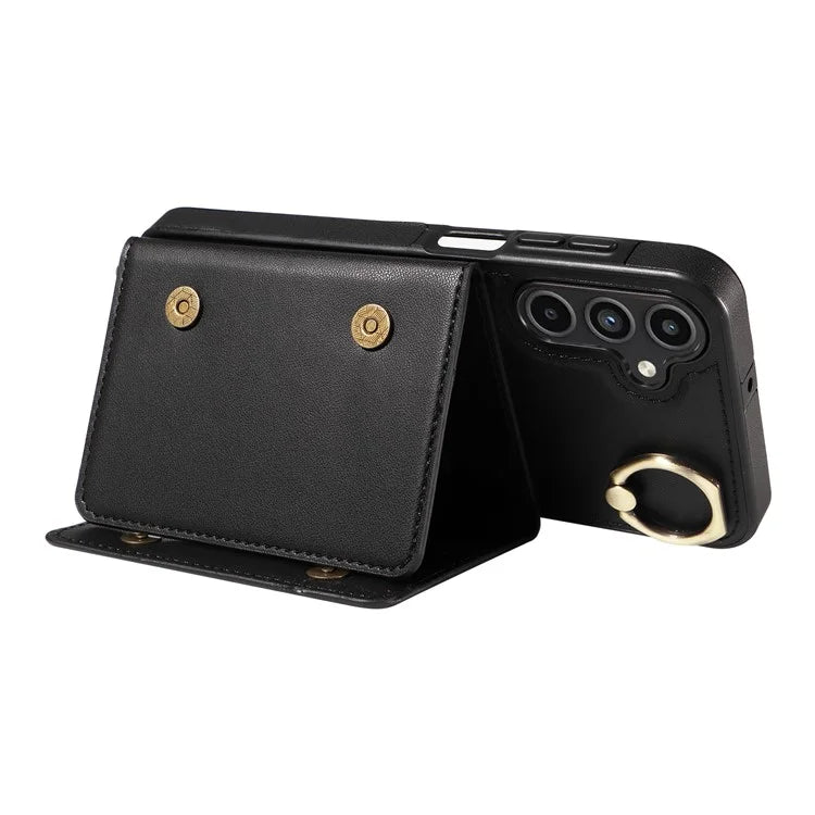 007 For Samsung Galaxy A15 5G Case with Crossbody Rope Leather Phone Back Cover Ring Kickstand