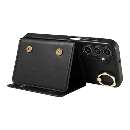 007 For Samsung Galaxy A15 5G Case with Crossbody Rope Leather Phone Back Cover Ring Kickstand
