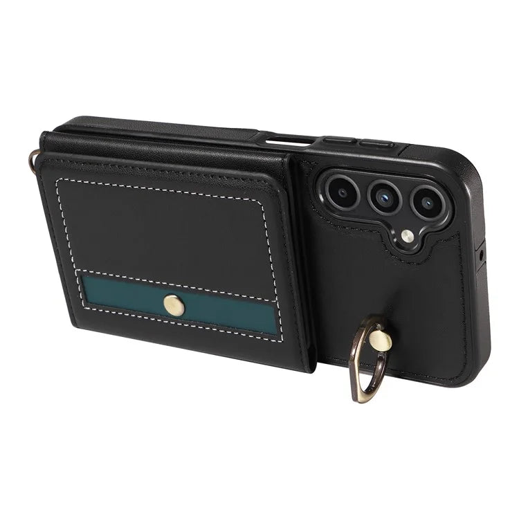 007 For Samsung Galaxy A15 5G Case with Crossbody Rope Leather Phone Back Cover Ring Kickstand