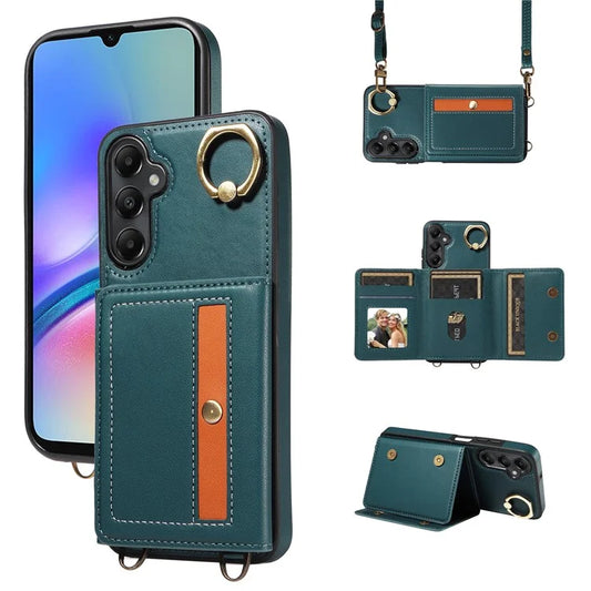 007 For Samsung Galaxy A05s 4G Case Leather Coated TPU Anti-Drop Phone Cover with Crossbody Strap