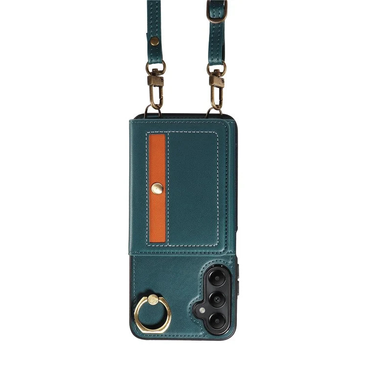007 For Samsung Galaxy A05s 4G Case Leather Coated TPU Anti-Drop Phone Cover with Crossbody Strap