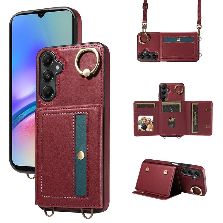 007 For Samsung Galaxy A05s 4G Case Leather Coated TPU Anti-Drop Phone Cover with Crossbody Strap