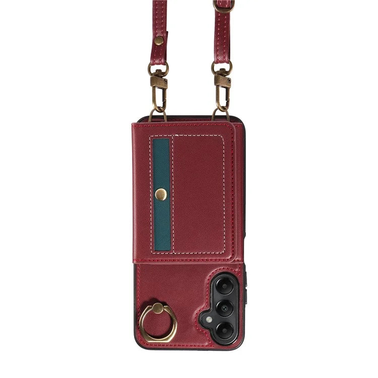 007 For Samsung Galaxy A05s 4G Case Leather Coated TPU Anti-Drop Phone Cover with Crossbody Strap