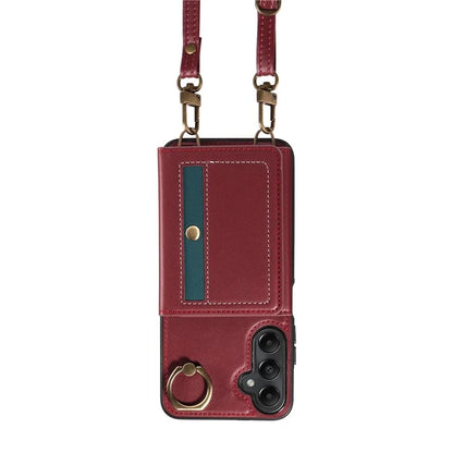 007 For Samsung Galaxy A05s 4G Case Leather Coated TPU Anti-Drop Phone Cover with Crossbody Strap
