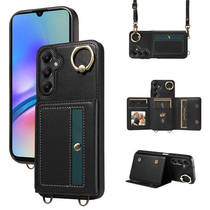 007 For Samsung Galaxy A05s 4G Case Leather Coated TPU Anti-Drop Phone Cover with Crossbody Strap