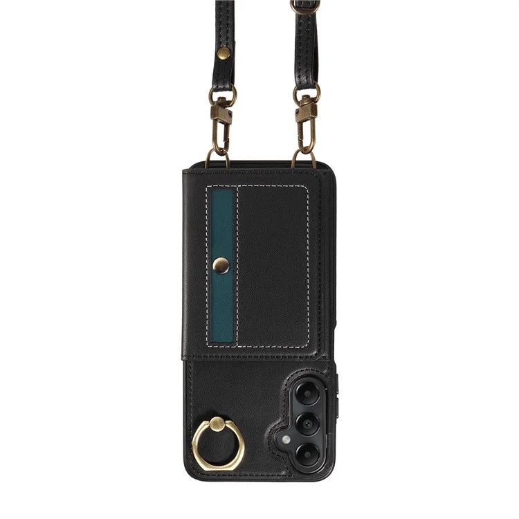 007 For Samsung Galaxy A05s 4G Case Leather Coated TPU Anti-Drop Phone Cover with Crossbody Strap