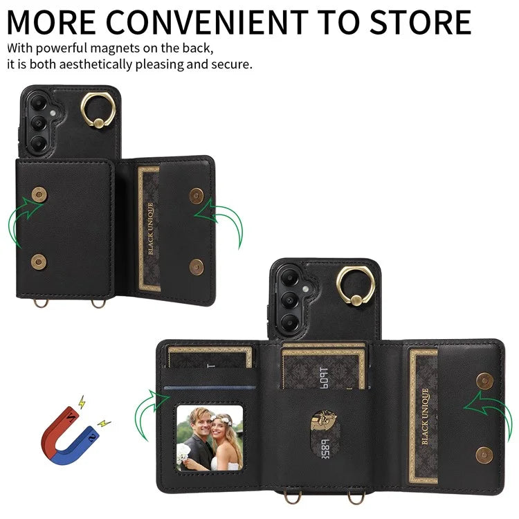 007 For Samsung Galaxy A05s 4G Case Leather Coated TPU Anti-Drop Phone Cover with Crossbody Strap