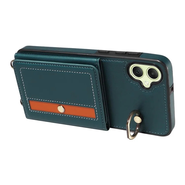 007 For Samsung Galaxy A05 4G Case Shoulder Strap Leather Calf Texture Phone Cover Card Holder