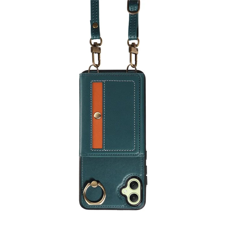 007 For Samsung Galaxy A05 4G Case Shoulder Strap Leather Calf Texture Phone Cover Card Holder