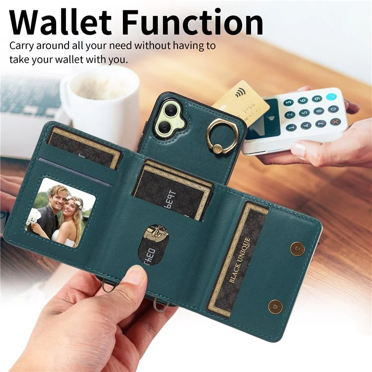007 For Samsung Galaxy A05 4G Case Shoulder Strap Leather Calf Texture Phone Cover Card Holder