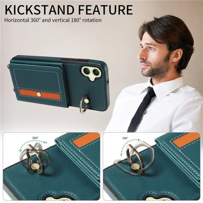 007 For Samsung Galaxy A05 4G Case Shoulder Strap Leather Calf Texture Phone Cover Card Holder