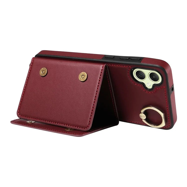 007 For Samsung Galaxy A05 4G Case Shoulder Strap Leather Calf Texture Phone Cover Card Holder
